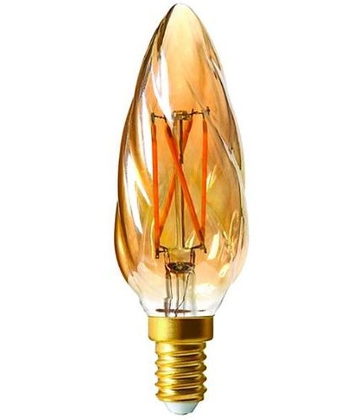 Ampoule LED Fil. Flamme Torsadée F6 Ambrée 4W 2700K E14 dim.