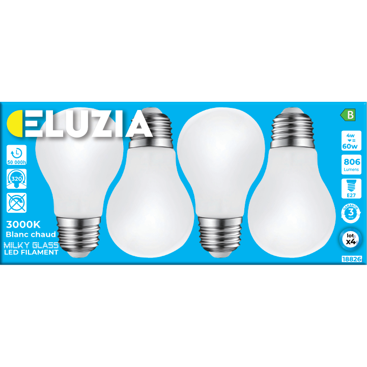 Ampoule LED Fil. Std Milky 4000K 4W 806L E27 - classe B - Bx4
