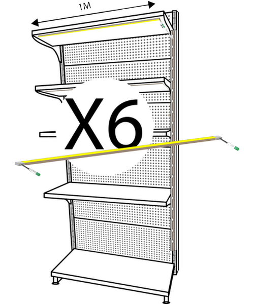KIT LED RAYON - 6 réglettes de 1m 9,6W/m 3000K IRC90 - driver 60W