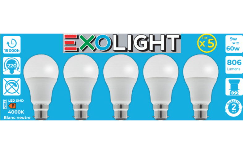 Ampoule LED SMD Std Opale 4000K 9W 806L B22 - Bx5