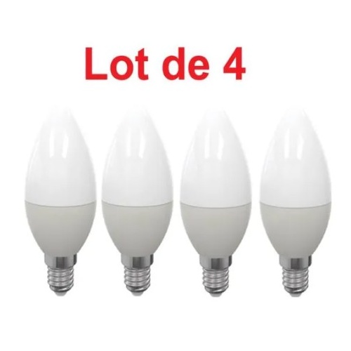 Ampoule LED SMD Flamme lisse opale 4000K 6W 500L E14 -Bx4