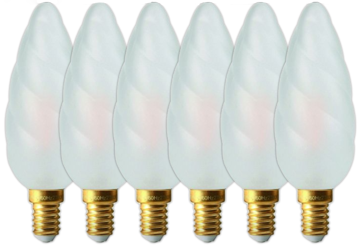 Ampoule LED Flamme Torsadée, Filament, 2700K Blanc Chaud, 4W, 450Lm, Dépolie, E14, IRC90, 5 Ans lot x6