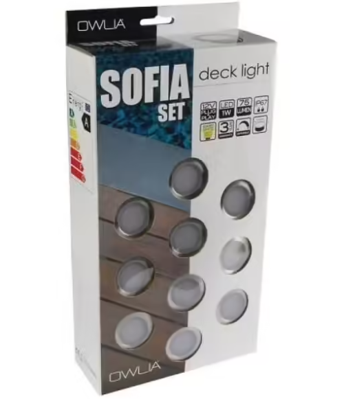 Kit de 10 spots de terrasse SOFIA diamètre 45cm Led 1W 75 Lumen finition blanc chaud avec transformateur 12V 30W
