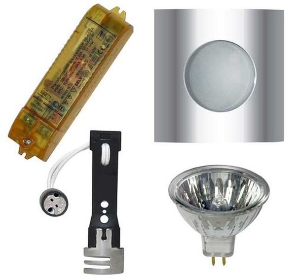 Spot Halogène Carré Chromé 50W SDB IP65 + Transformateur