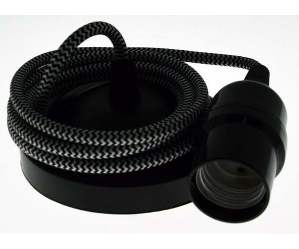Luminaire douille E27 + rosace + câble textile pied de poule 2m