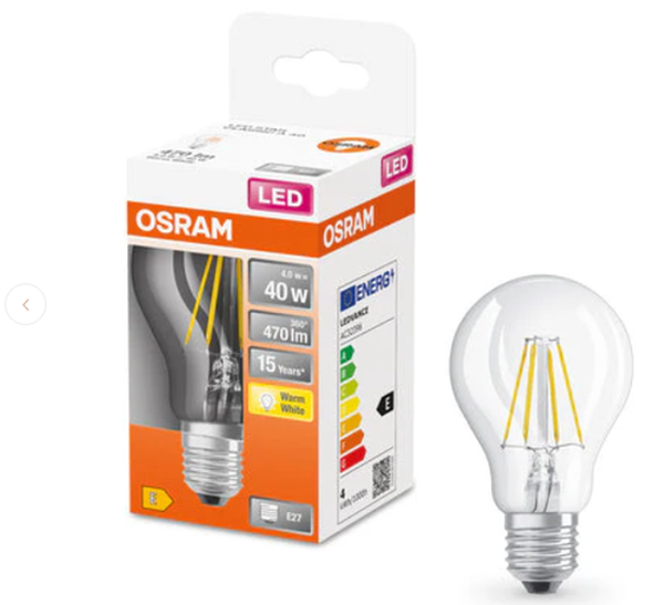 Ampoule LED Fil A60 claire 2700k 4W 470L E27