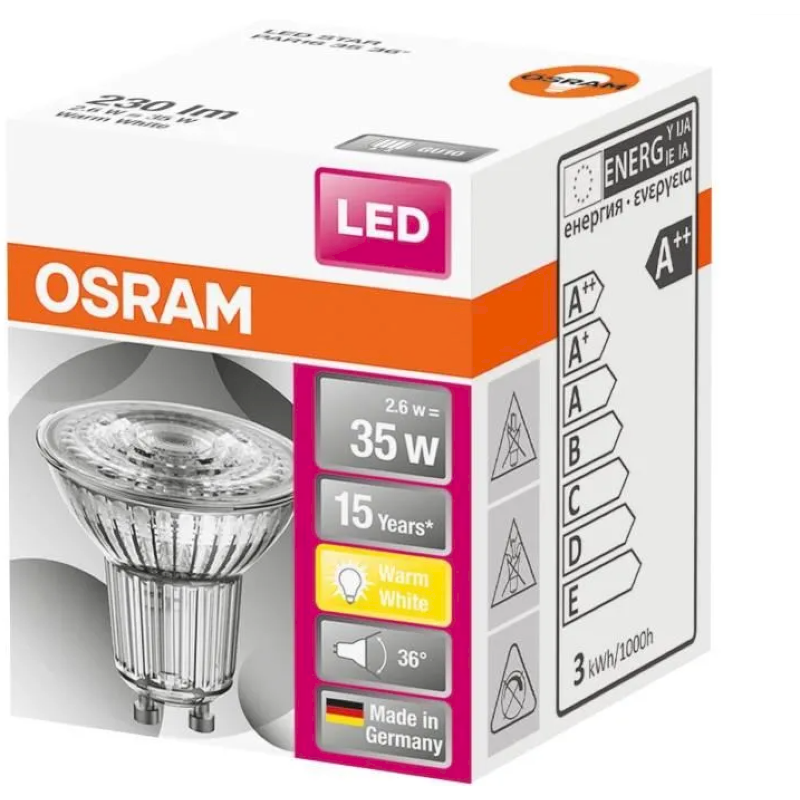 OSRAM Spot par16 LED 36 verre 2.6W GU10 230lm 2700K chaud - Boite de 1