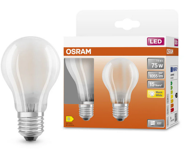 Ampoule LED A75 opale 2700k 7.5W 1055L E27 X2