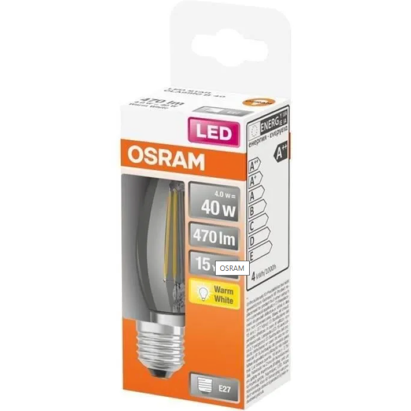 OSRAM - LED flamme clair filament 4W E27 470lm 2700K chaud