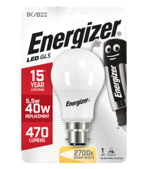 Ampoule LED Standard B22 470lm 5,6W 40W 2700K - ENERGIZER