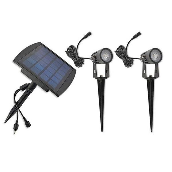 Projecteur de jardin LED solaire 2x1W IP65 acier + panel