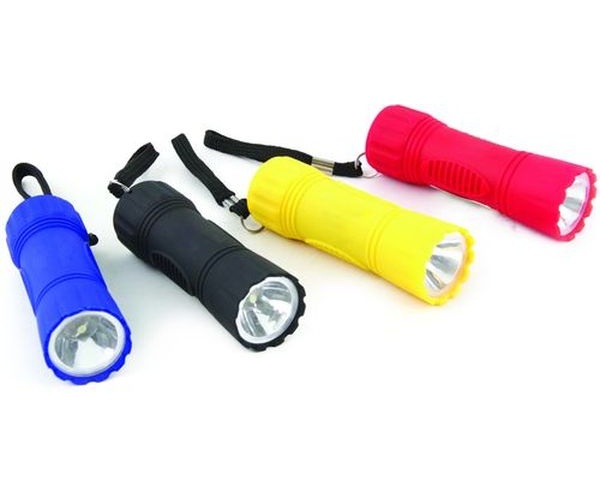 Lampe torche ABS 0,5 Watt 4 couleurs mixées (R/N/B/J) Dragonne de sécurité