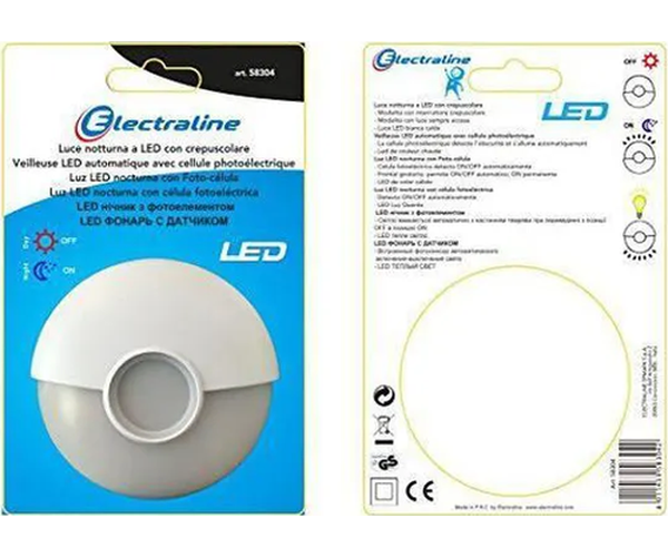 Desconocido Electraline Lumière de nuit LED avec capteur crépusculaire-Blanc/Transparent