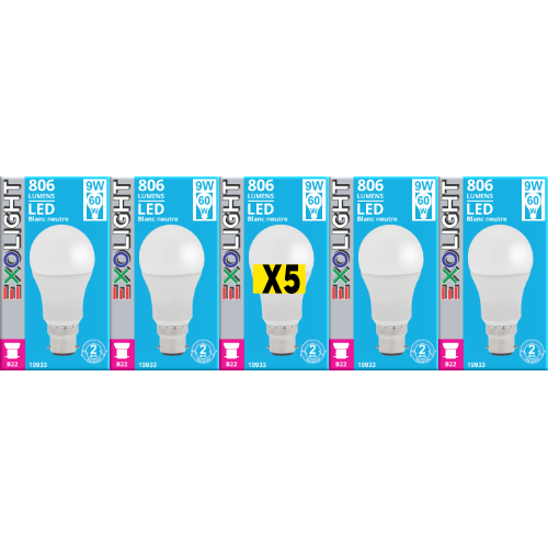 Ampoule LED SMD Std Opale 4000K 9W 806L B22 - Bx5