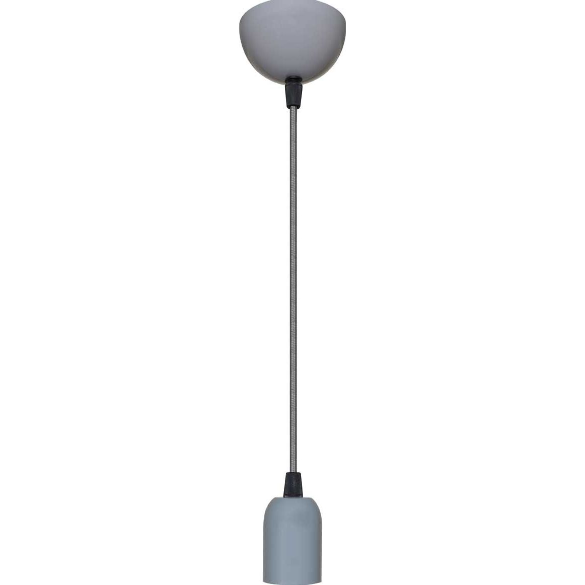 Suspension Déco métal gris pavillon et cache-Douille E27 câble tissu 1,50 m