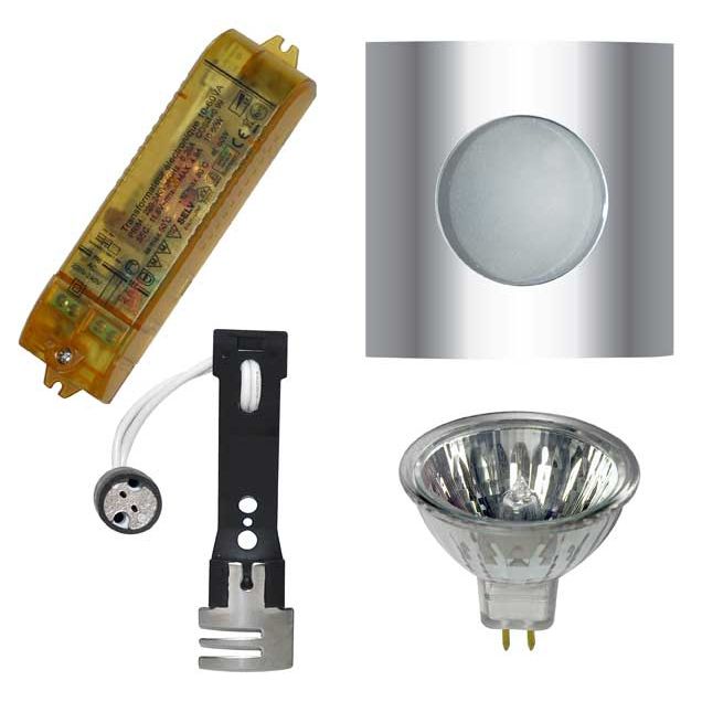 Spot Halogène Carré Chromé 50W SDB IP65 + Transformateur