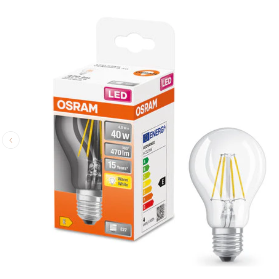 Ampoule LED Fil A60 claire 2700k 4W 470L E27