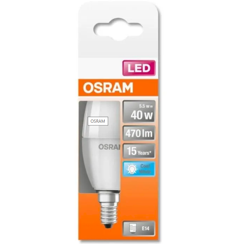 OSRAM Ampoule LED Flamme dépolie avec radiateur 5,5W=40 E14 froid