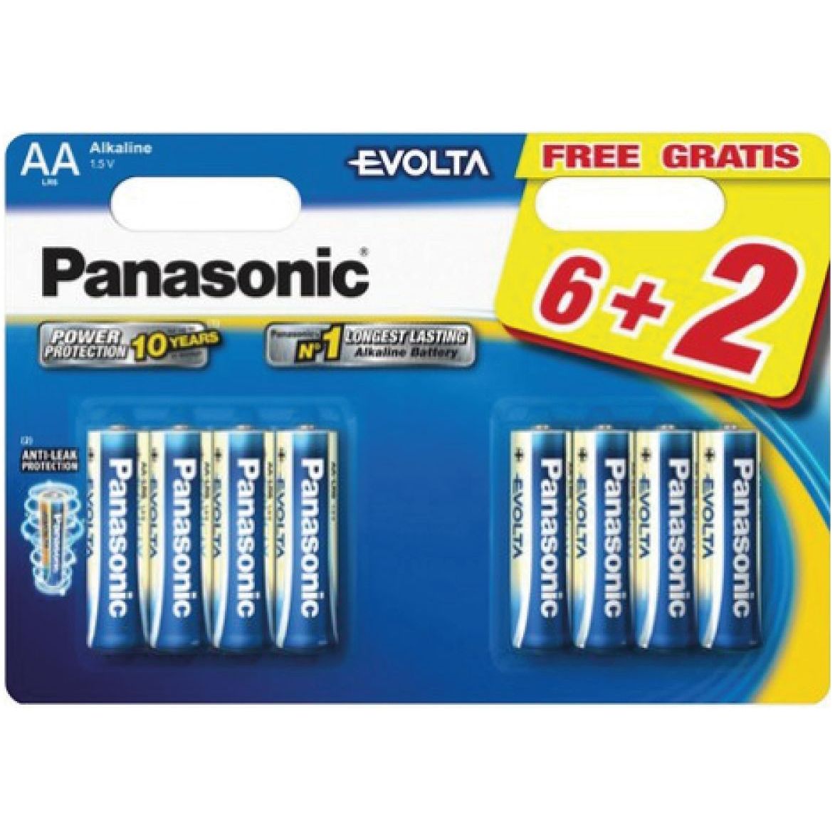 Pile Alcaline Panasonic LR6 AA EVOLTA -x6+2
