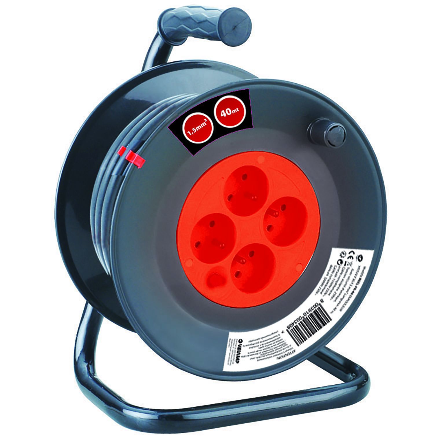 Enrouleur bricolage, 4 prises, H05VV-F3G1.5MM2, 40M , NF,CE