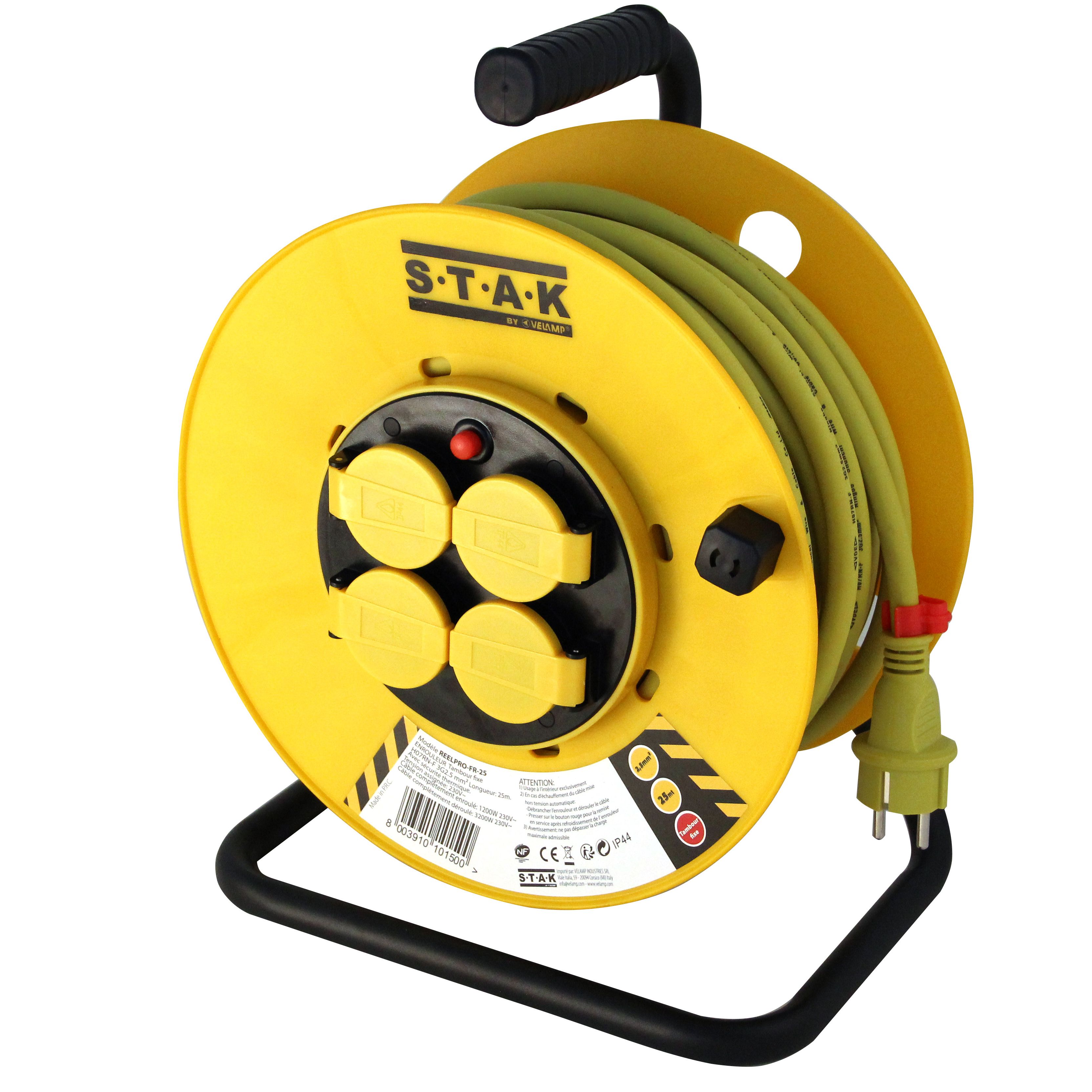 Enrouleur PRO 4P H07RN-F3G2.5MM2, 25M , NF,CE - IP44. Tambour fixe -	REELPRO-FR-25