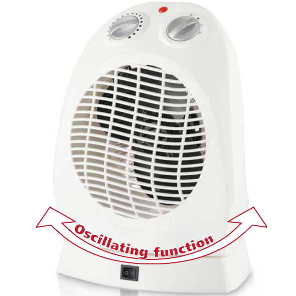 Radiateur soufflant élect 2kW avec thermostat + rotation auto -Blanc -PR012