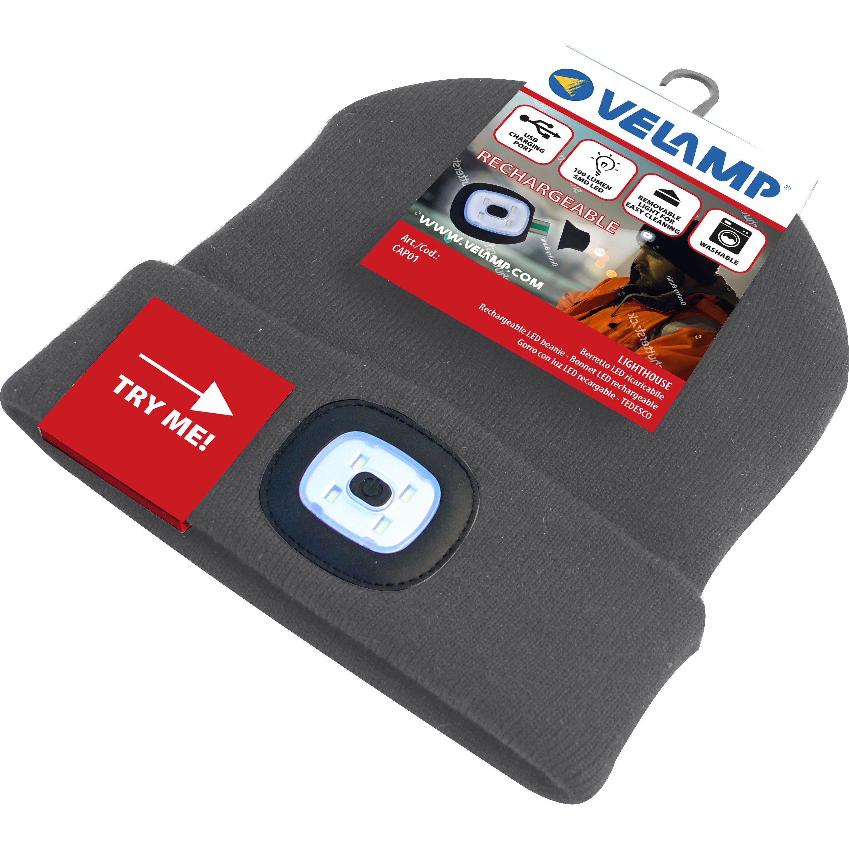 Bonnet LED rechargeable gris foncé